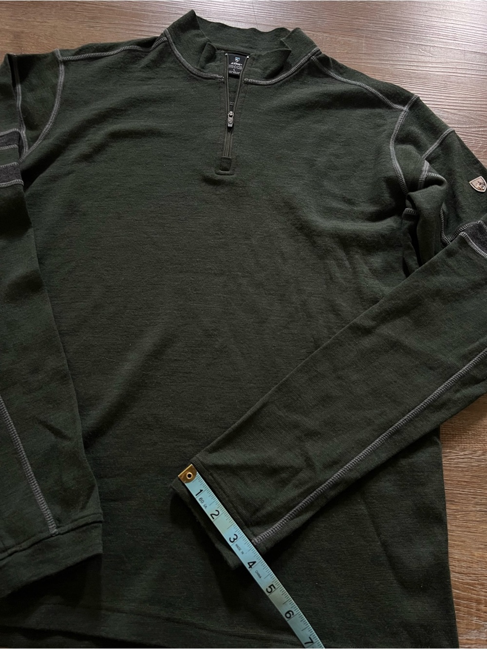 KÜHL 100% Merino Wool Quarter Zip Base Layer | Forest Green | Large - Picture 9 of 15